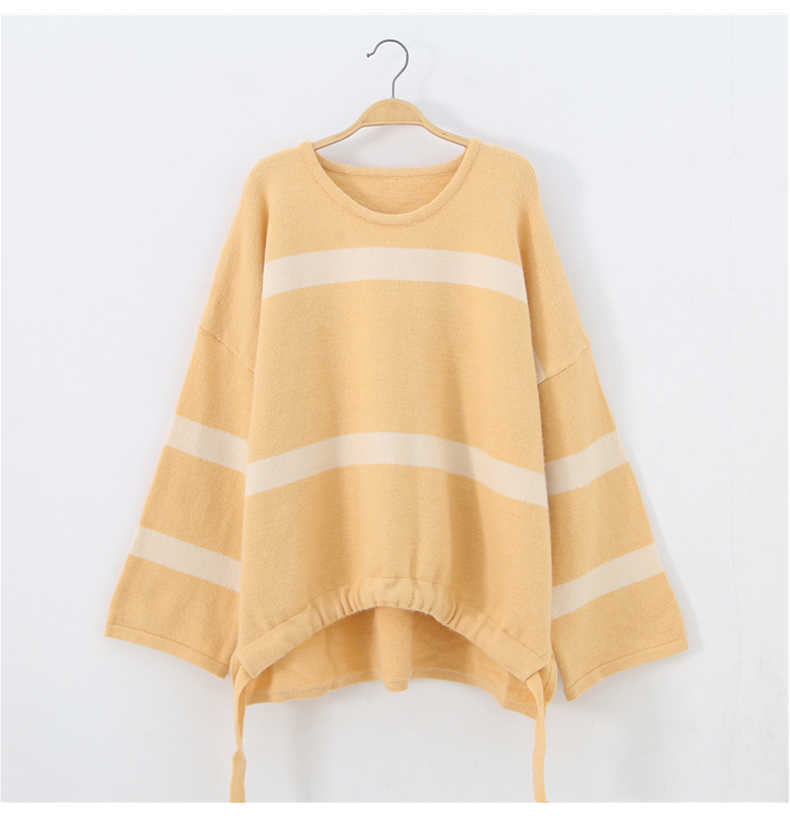 H.SA Women Pullover Sweaters Flare Sleeve Green Knit Pull Jumpers Striped Colorful Knitwear Sweater Fall Korean sueter feminino 210716