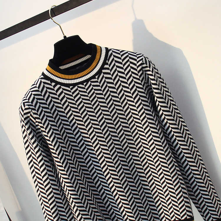 GIGOGOU Geometric Knitted Women Pullover and Sweaters Autumn Winter Thick Female Jumper Warm Striped Christmas Sweaters Pull 211109