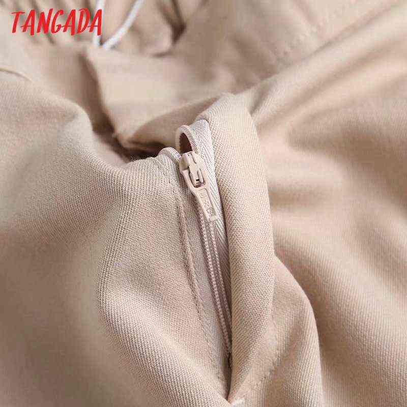 Tangada Fashion Women High Quality Khaki Suit Pants Trousers Side Pockets Buttons Office Lady Pantalon 4C31 211115