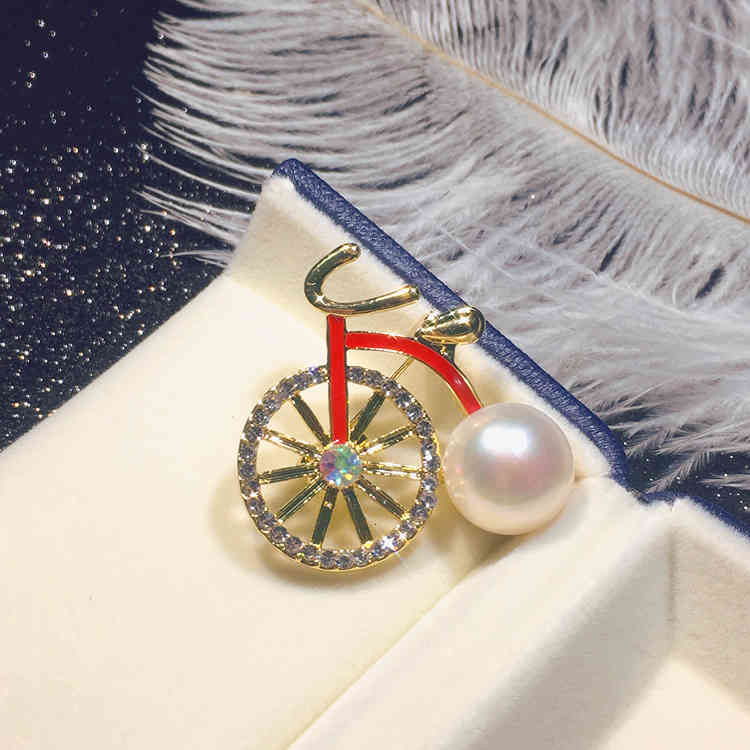Diy Accessories Thick Gold-plated Diamond Inlaid Childhood Bicycle Brooch Pearl Semi-finished Empty Support Female