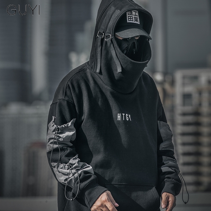 Letter Japan Style Hoodies Sweatshirts Men Harajuku Hip Hop Streetwear Pullover Casual Techwear Fluff Hoddies Male Hooded Top 201020
