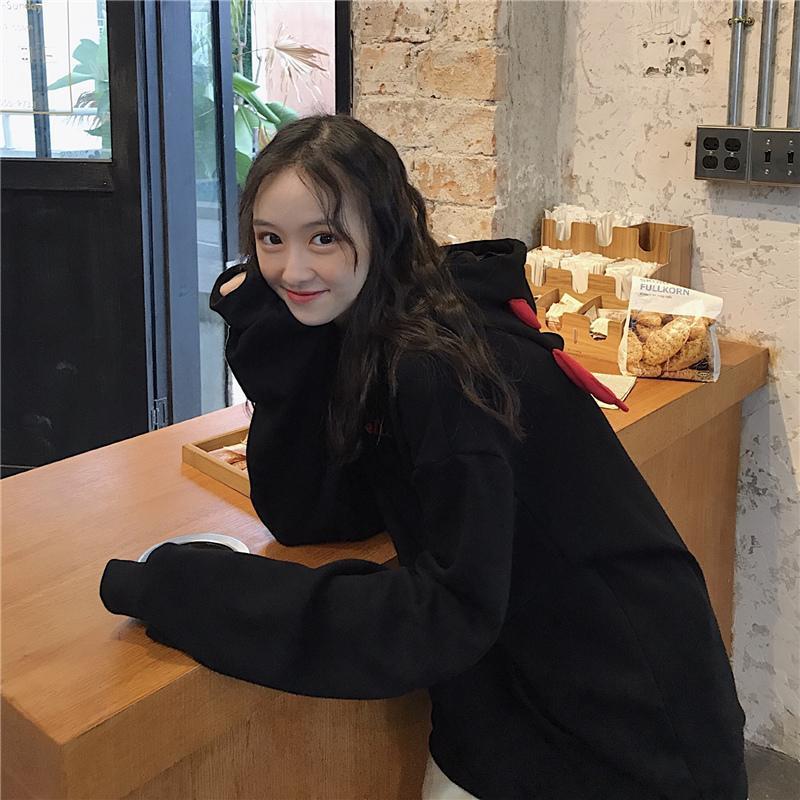 Devil Horn Hoodie Streetwear Devil Hoodie Gothic Hooded Hoody Women Loose Black Hooded Pollovers Sweatshirts Oversized Harajuku 201211