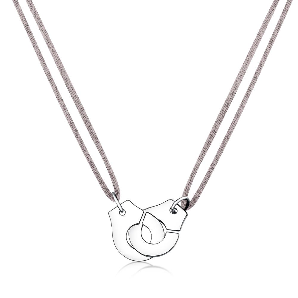 100% 925 Sterling Silver Handcuff Necklace Les Menottes Pendant Necklace With Adjustable Rope For Men Women Cords Party Holiday Bijoux Collier
