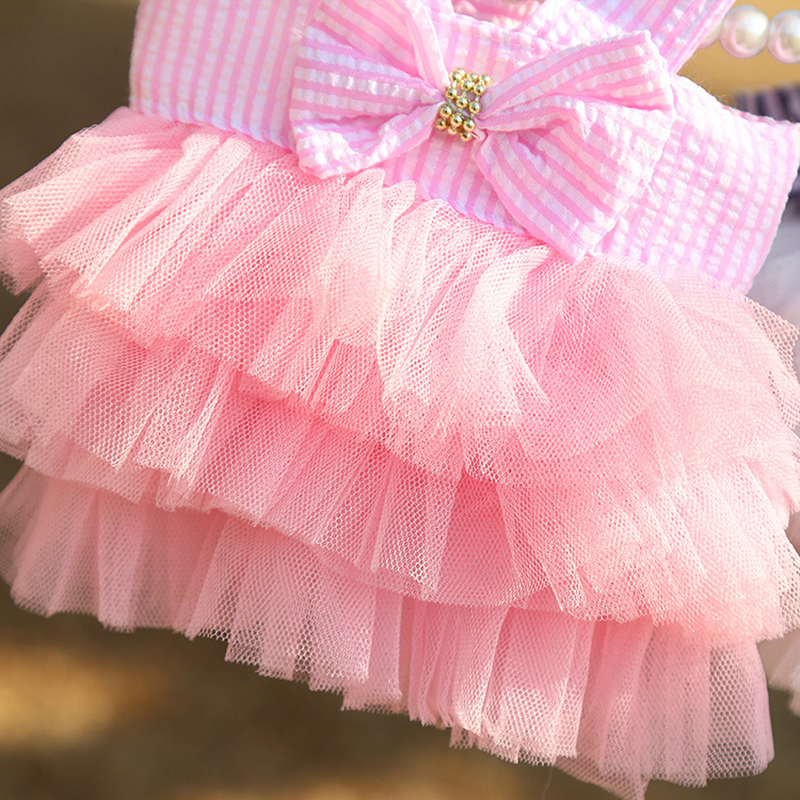 Pet Striped Suspender Skirt Dog Apparel Doggy Clothe Princess Dresses Wedding Skirts Lovely Bow Dogs Clothes for Cats Puppy Small Dogg Pets Supplies S