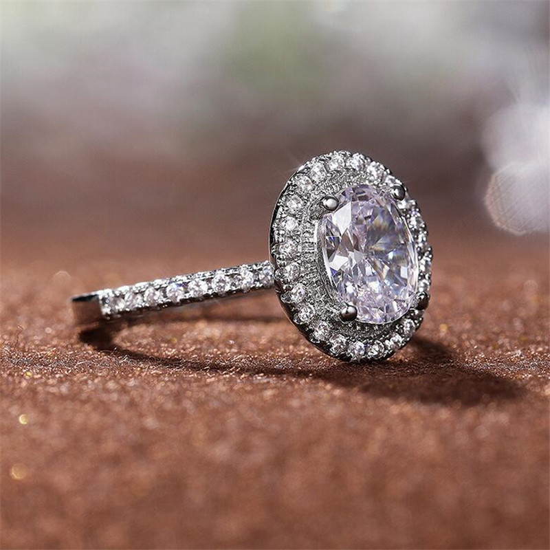 Choucong Unique Jewelry Wedding Rings Sterling Sier Oval Cut White Topaz CZ Dia Gemstones Eternity Party Women Engagement Bridal Ring Gift