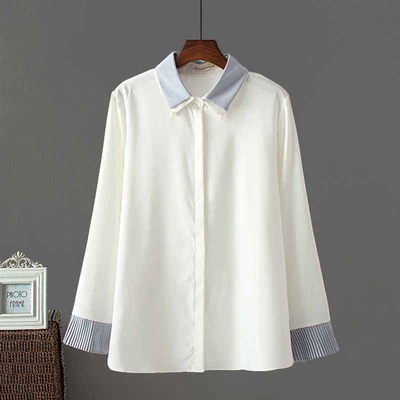 Spring and Summer Elegant Women Shirts Loose Lager Size Office Lady Chiffon Turn-down Collar 210615, White
Spring and Summer Elegant Women Shirts Loose Lager Size Office Lady Chiffon Turn-down Collar 210615, White