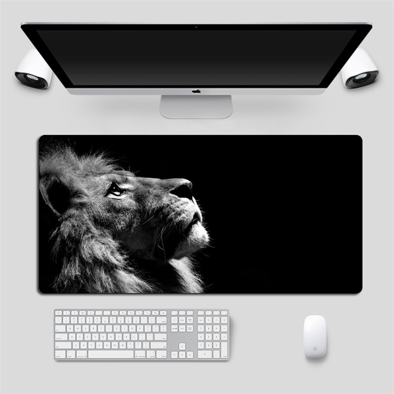 

Cool Lion Black Mouse Pad Large Locking Edge Gamer Computer Desk Mat Anime Non-Skid Gaming MousePad Notebook Pc Accessories 210615