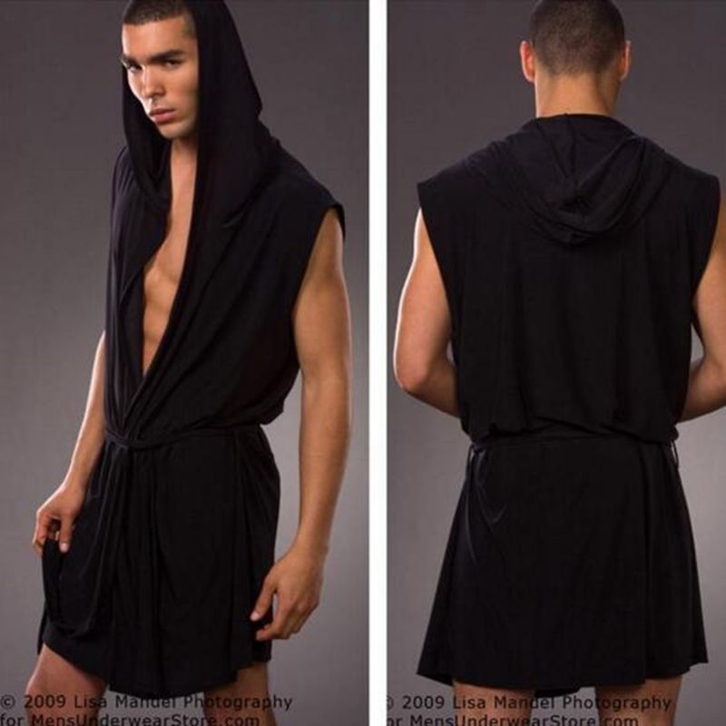 men sexy pajamas sleepwear Silk pijama hombre hooded bathrobe men bath 5 color set Summer dress bath robe with briefs CX200813