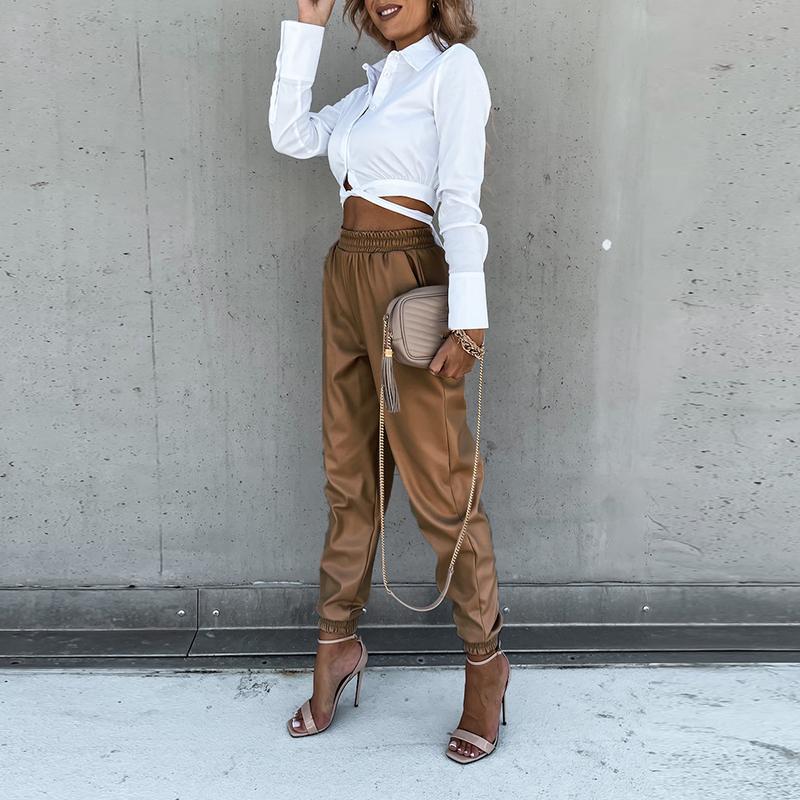 Women' Pants & Capris Autumn Fashion Office Lady PU Leather Casual Midi Waist Long Sweatpant Streetwear Women Elastic Side Pocket Trousers, 01 khaki
Women' Pants & Capris Autumn Fashion Office Lady PU Leather Casual Midi Waist Long Sweatpant Streetwear Women Elastic Side Pocket Trousers, 01 khaki
