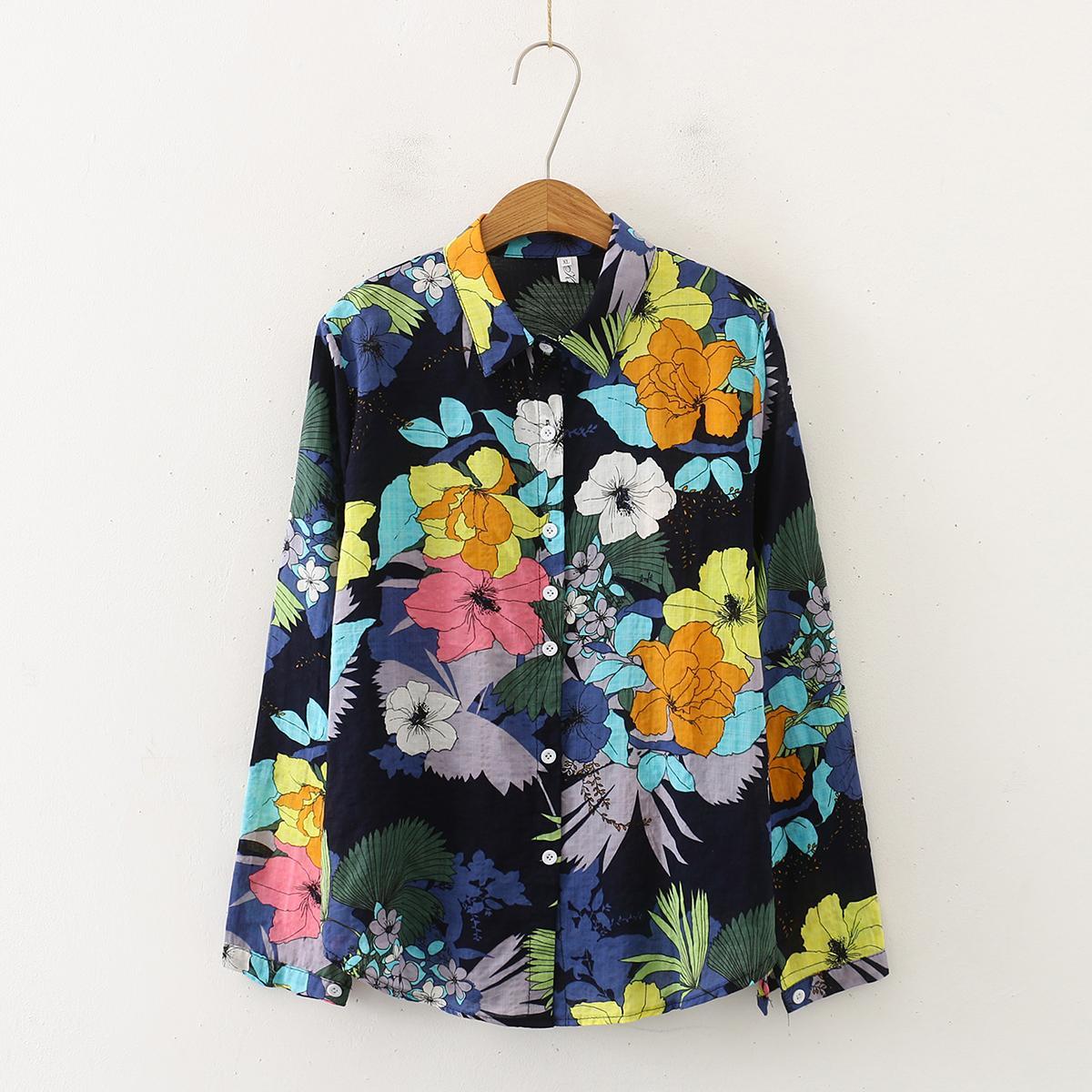 summer cotton Hawaii shirts 3colors floral Women Blouses Long Sleeve Shirt Camisas Femininas Female Tops Fashion Shirt 210225