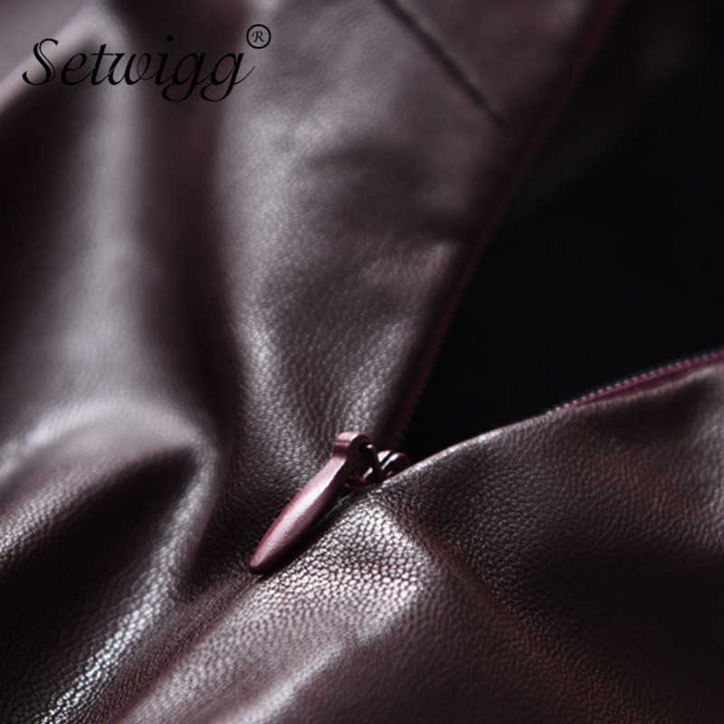 Women Sexy Soft PU Leather Pencil Midi Skirt Autumn Ladies Package Hip Back Split Faux Burgundy Coffee 210619