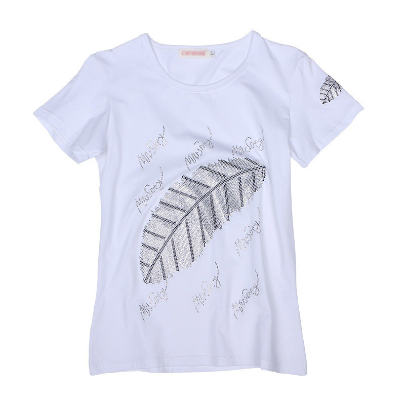 T-shirt women summer new Acrylic Diamonds Short sleeve High Quality tee tops Pullovers casual elasticity Bottoming shirt T200512