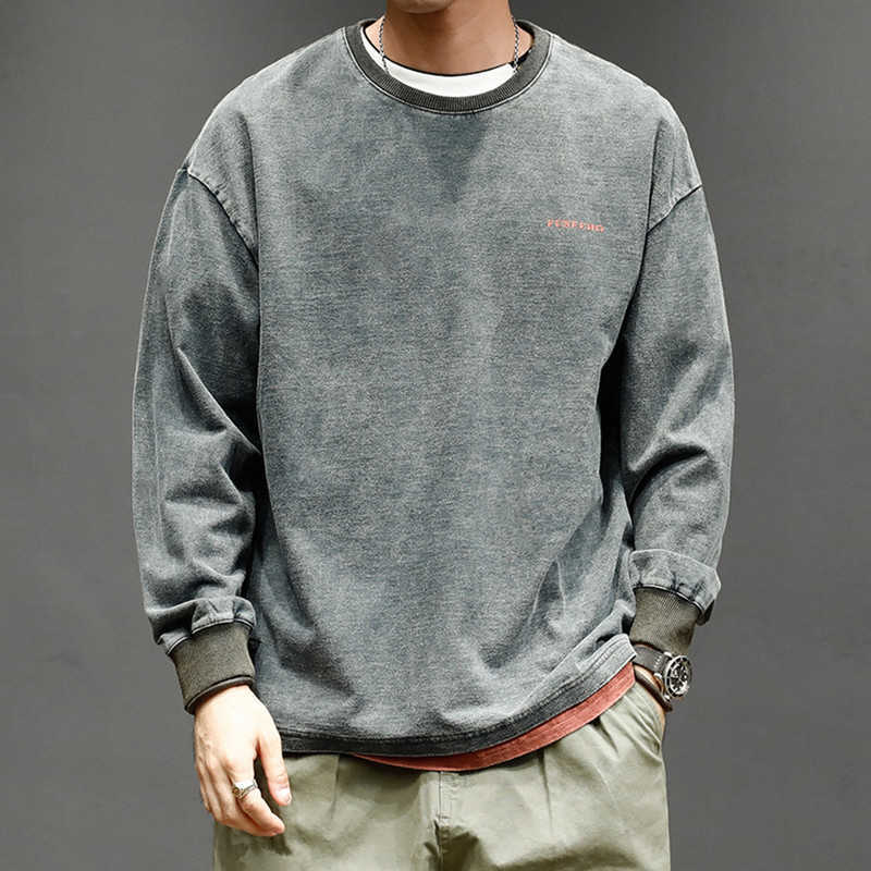 Casual Distressed Pullover Autumn Harajuku Sweatshirt Streetwear Crew Neck Pullover Hip Hop Fashion Clothes Men Clothing 211014wtt