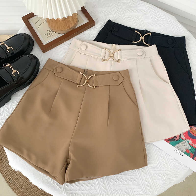 Ashgaily Shorts Women Vintage Sashes All-match Solid High Waist Casual Loose Ladies XL 210714