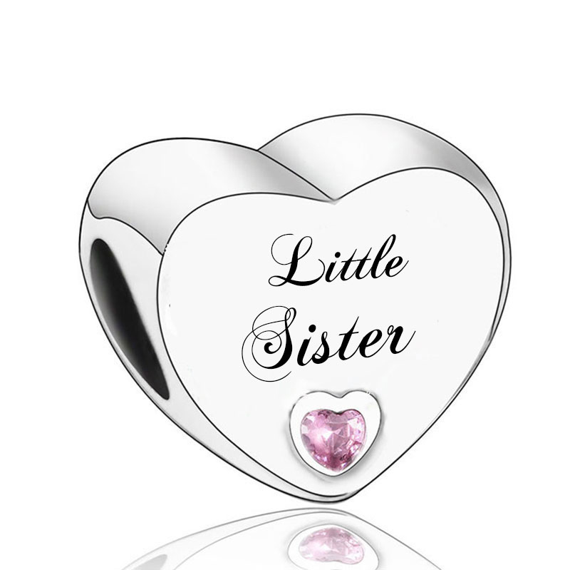 Fit Original Charm Bracelet 925 Silver Girlfriend My Hero Soulmate Little Sister Pink Zircon Heart Bead Making Berloque 2021