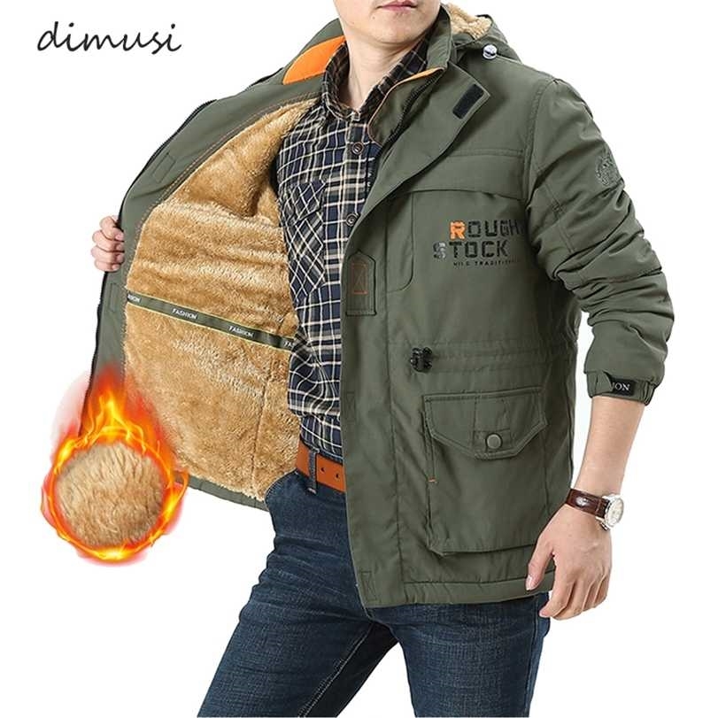 DIMUSI Winter Men's Bomber Jackets Casual Hiking Windbreaker Hooded Coats Male Outdoor Fleece Warm Army Cargo Clothing 211214