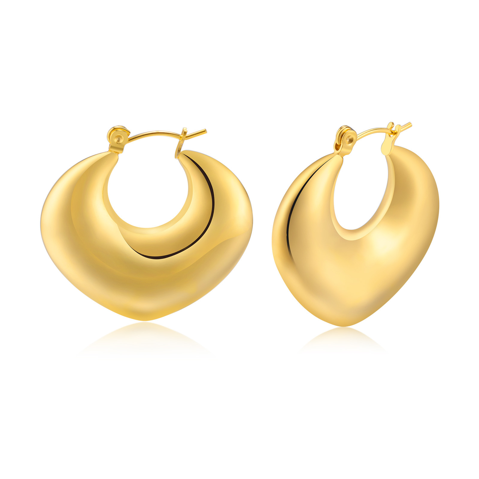 Pair Stainless Steel Hollow Geometric Hoop & Huggie Earrings Gold Women's Heart Earrings 30mm Size Fashion Mother Gifts