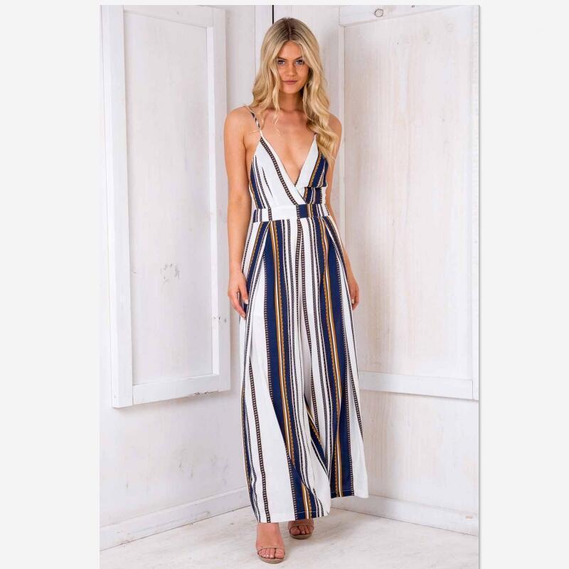 Women' Jumpsuits & Rompers 2021 Summer Gallus Print Jumpusuits Leakage Shoulder Striped Fasion Streetwear, Blue 
Women' Jumpsuits & Rompers 2021 Summer Gallus Print Jumpusuits Leakage Shoulder Striped Fasion Streetwear, Blue