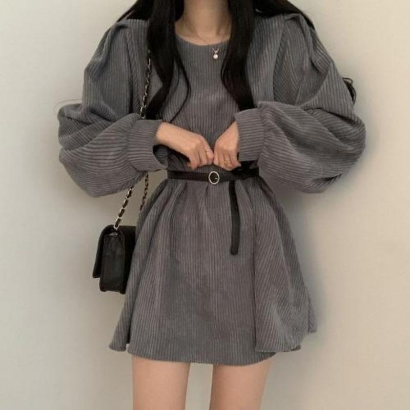 Casual Dresses Puff Sleeve Dress Plus Size Mini Long Autumn Winter Woman Vintage Lolita Black Brown Party For Women 2021