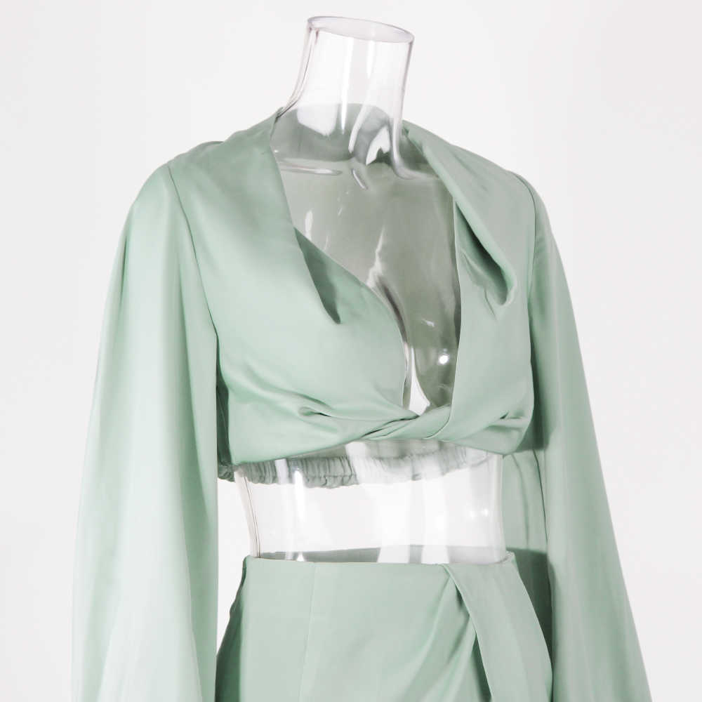 Karlofea 2 Piece Set Women Summer Beach Vacation Outfits Sexy Cropped Blouse Shirts High Split Long Skirt Matching Suit Clothes 210708