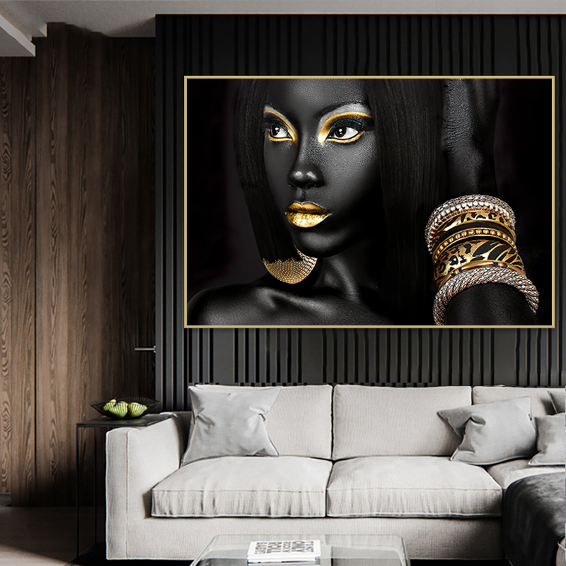 African Woman Oil Painting Black Women Canvas Poster Prints Wall Art Pictures Scandinavian Modern Paintings for Living Room Wall