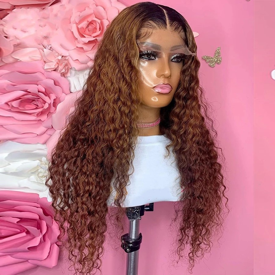 180% Density Ombre Brown Kinky Curly Frontal Wig Brazialian Full Lace Front Synthetic Wigs For Black Women