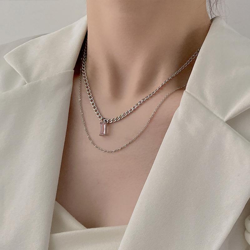 Pendant Necklaces VSnow Stainless Steel Double-Layer Pink Rhinestone Necklace For Women Geometric Chunky Chain Metallic Jewelry
Pendant Necklaces VSnow Stainless Steel Double-Layer Pink Rhinestone Necklace For Women Geometric Chunky Chain Metallic Jewelry