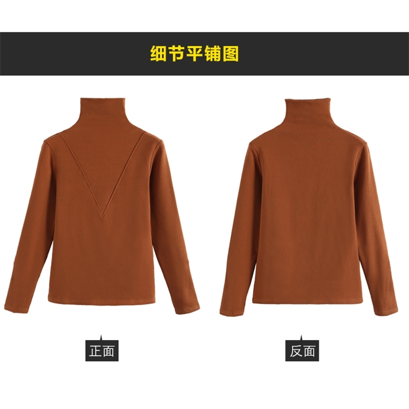Thick Fleece T shirt Women Tops Turtleneck Long Sleeve Cotton Multi Colors Autumn Winter Tshirt Bottoming Mujer T200110