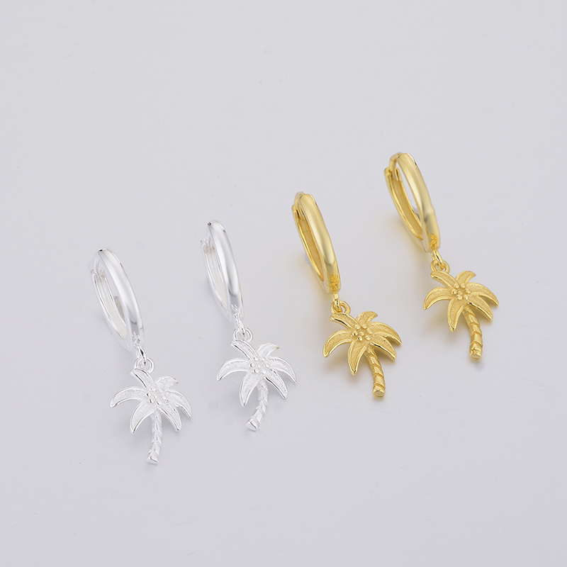 Women Authentic Fashion 925 Sterling Silver Coconut Tree Dangle Hoop Earrings Girls Cartoon Earrings Jewelry Moda Bijoux