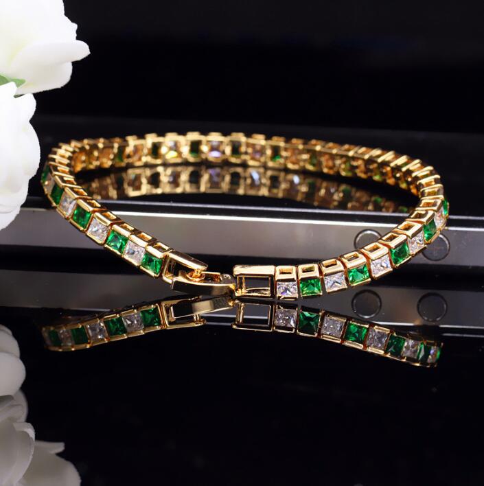 Choucong Brand New Wedding Bracelets Luxury Jewelry 18k Gold Fill Princess Cut 5A Cubic Zircon Emerald Gemstones Eternity Party Women Bangle For Lover