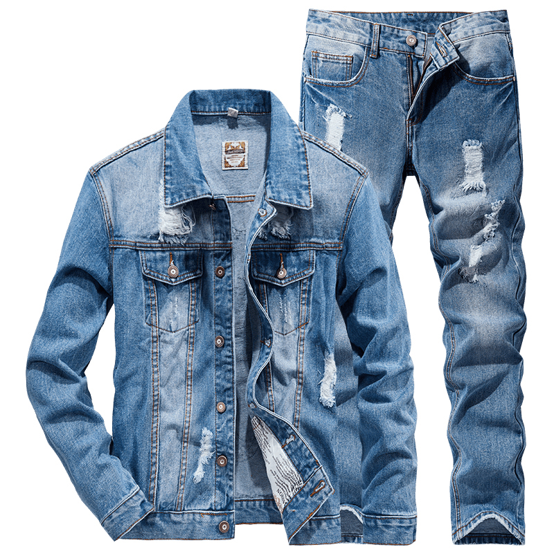2021 Men's Tracksuits Spring Autumn Fashion Casual Male Ripped Hole Long Sleeve Jacket and Jeans 2 Piece Set Couple Denim Suit, 8018
2021 Men's Tracksuits Spring Autumn Fashion Casual Male Ripped Hole Long Sleeve Jacket and Jeans 2 Piece Set Couple Denim Suit, 8018