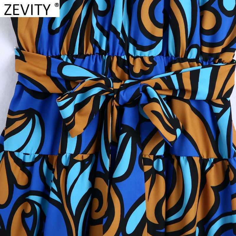 Zevity Women Vintage Totem Graffiti Print Sleeveless Halter Summer Long Dress Female Chic Bow Sashes Casual Slim Vestidos DS8350 210630