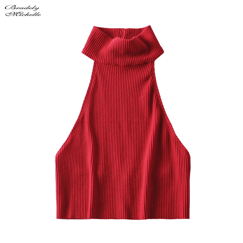 Summer Women Sexy Knitted Cotton off shoulder sleeveless CropTops bodycon Ribbed Halter Tanks 210308