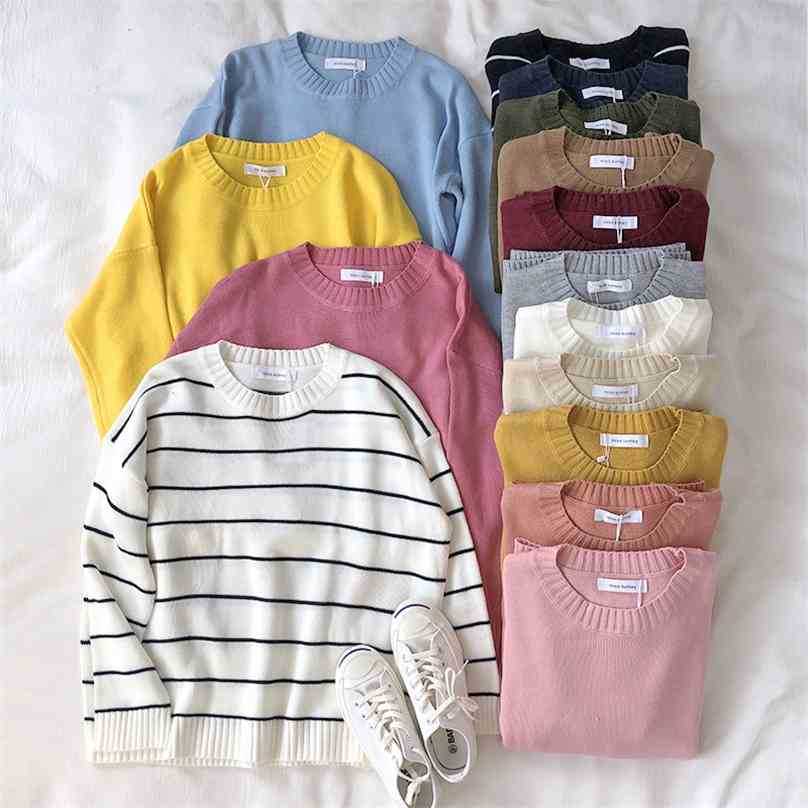 Autumn Winter Pullover Sweaters Women Loose Casual Stripe Oversize Knitted Sweater Koaren Style Vintage Top 210525
Autumn Winter Pullover Sweaters Women Loose Casual Stripe Oversize Knitted Sweater Koaren Style Vintage Top 210525