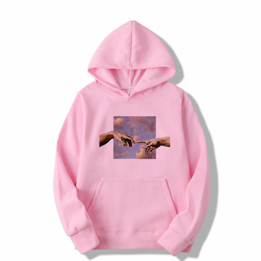 Lover's couple finger touch sweatshirts men Hoodies Fleece pullover coat Loose unisex Casual hipster match eye-catching tops 201020