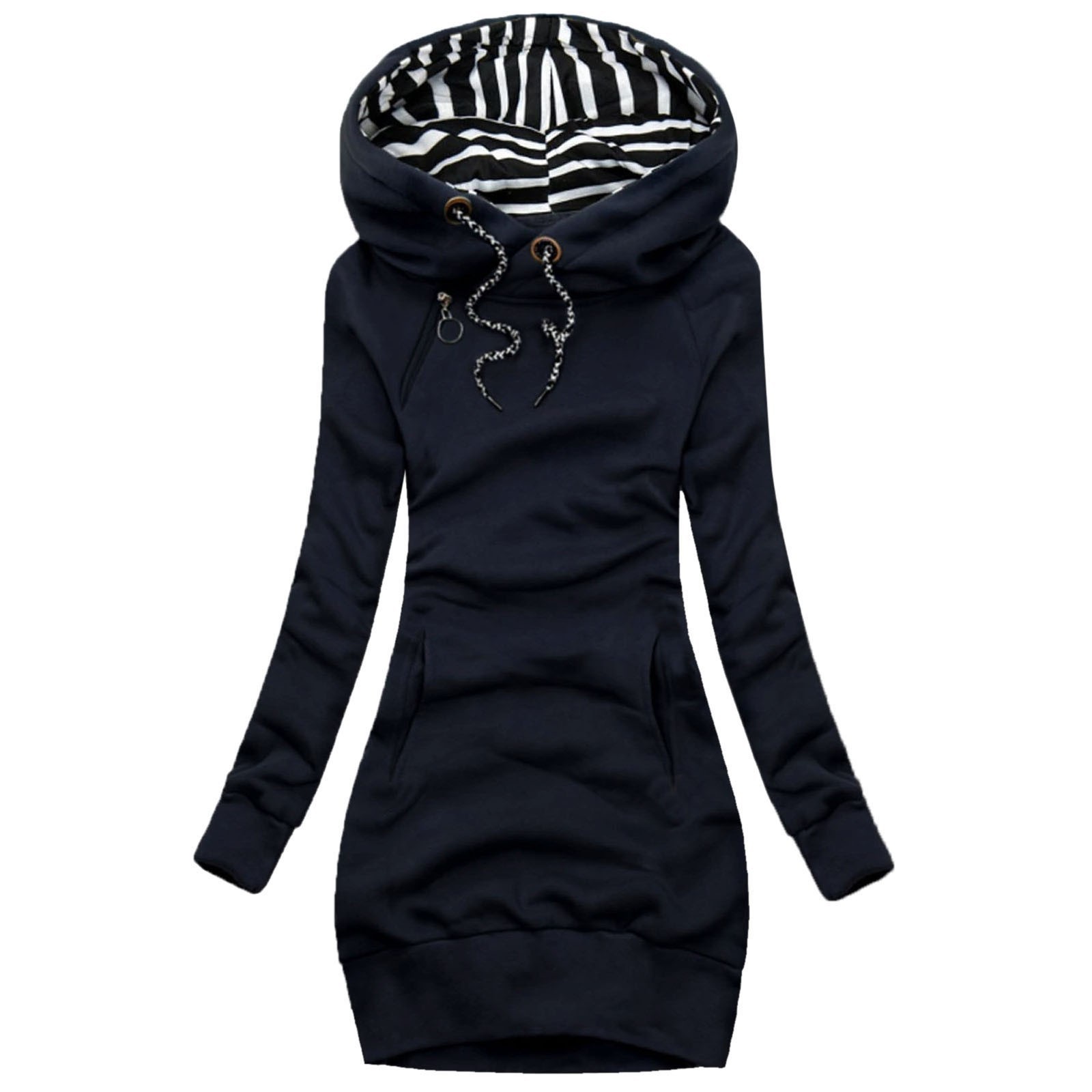 Stripe Turtleneck Oversize Hoodie Women Fashion Solid Sweatshirt Pocket Hooded Long Sleeve Winter Clothes Tops Sudaderas Mujer 201113