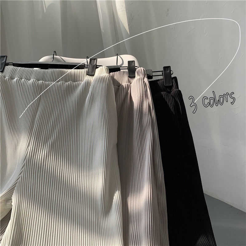 Privathinker Pleated Straight Pants Men's Elastic Waist Casual Pants Men Streetwear Loose Ice Silk Trousers Mens Wide Leg Pants 210930