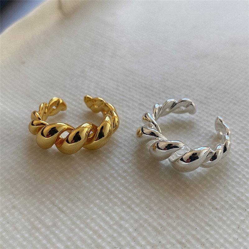 Authentic 925 Sterling Silver Open Rings for Women Adjustable Finger Rings Curved Wide Geometric Punk Ring Fine Jewelry