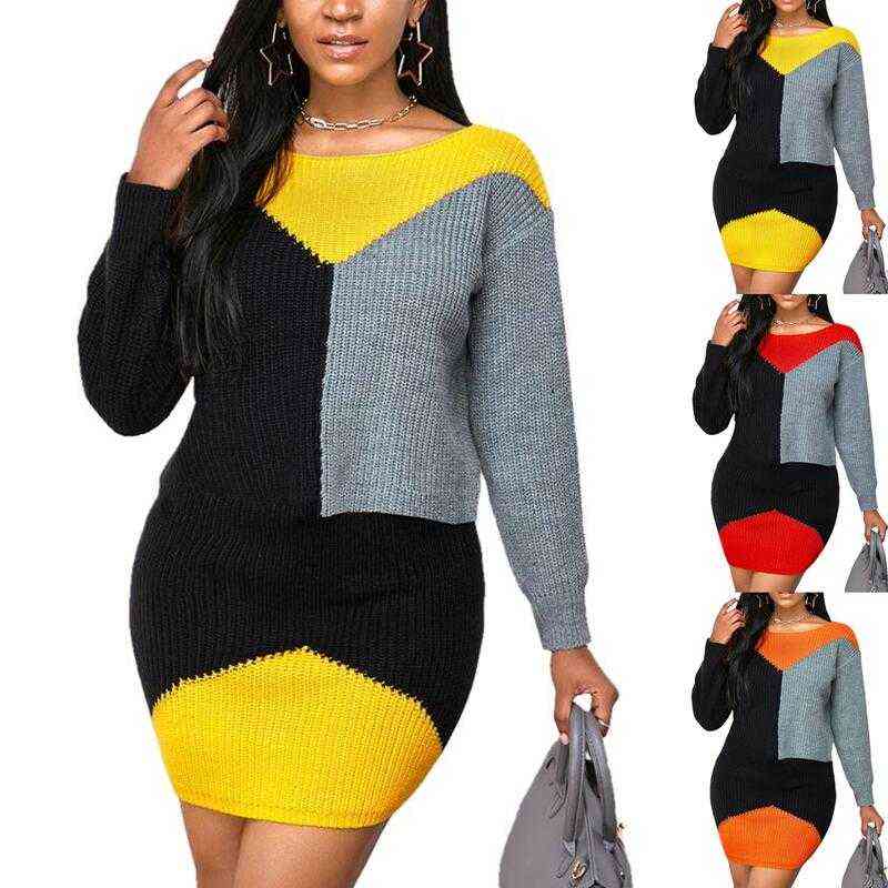 Knitted Dresses Women High Neck Slim Spell Colour Wool Mini Dresses Fashion Ladies Basic Long Sleeve Winter Autumn Warm Dresses Y1110, Orange 
Knitted Dresses Women High Neck Slim Spell Colour Wool Mini Dresses Fashion Ladies Basic Long Sleeve Winter Autumn Warm Dresses Y1110, Orange