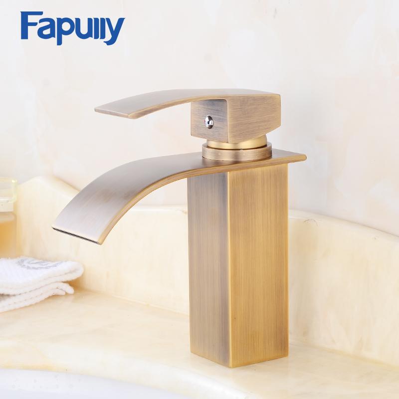 

Bathroom Sink Faucets Antique Bronze Finish Basin Faucet Single Handle Brass Waterfall Mixer Water Tap Torneira