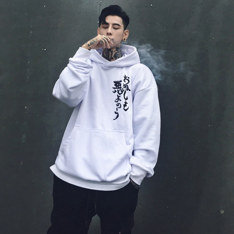 Autumn Winter Hooded Hoodies Fashion Hip Hop Headwear Sweatshirts Kanji Print Hoody Hoodies Sweatshirts Us Size 201020