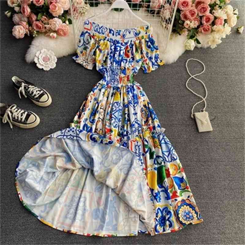 Banulin Women Summer Bohemian Porcelain Printed Flower Dress Off Shoulder Puff Sleeve Elastic Waist Runway Midi B7218 210603, Blue
Banulin Women Summer Bohemian Porcelain Printed Flower Dress Off Shoulder Puff Sleeve Elastic Waist Runway Midi B7218 210603, Blue
