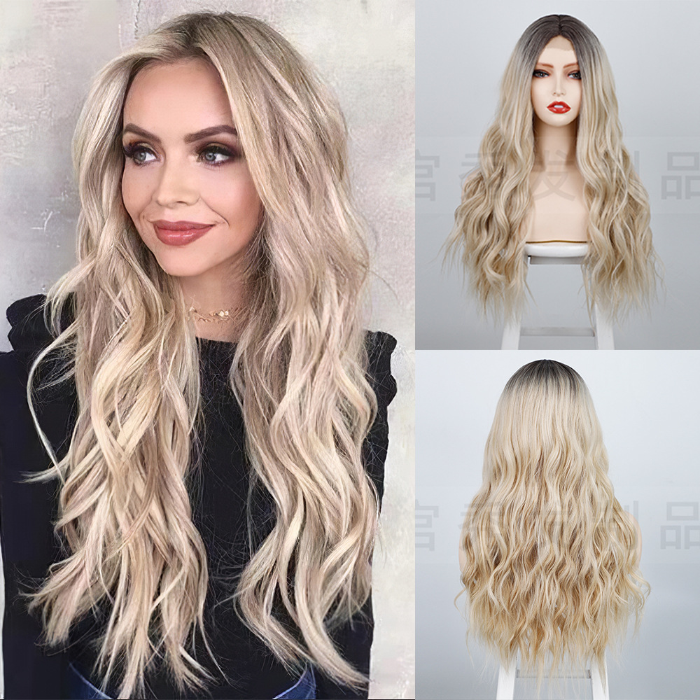 2021 new fashionable temperament style European and American ladies long curly hair before lace long curly hair fluffy water ripple wig head, Gold
2021 new fashionable temperament style European and American ladies long curly hair before lace long curly hair fluffy water ripple wig head, Gold