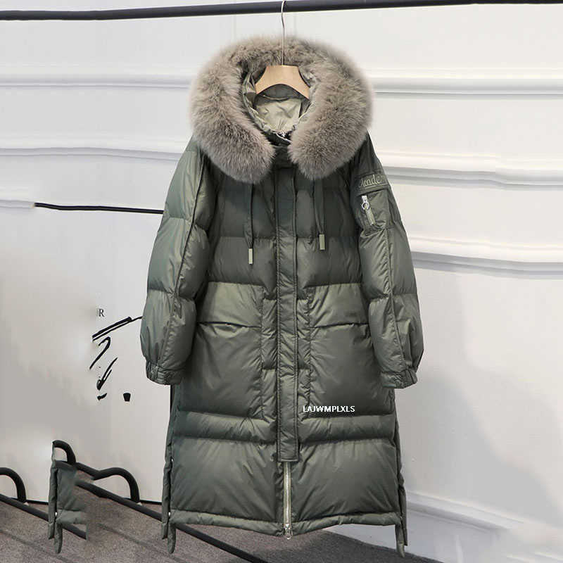 Women's 90% White Duck Down Parka With Real Fur Collar - Warm, Long, Hooded Winter Coat