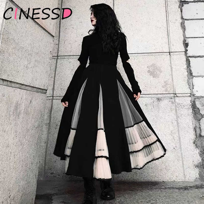 Vintage Elastic High Waisted Pleated Skirt Women Mesh Half Body A-line Long Bubble tulle Skirts Elegant Spring Summer 210619wtt