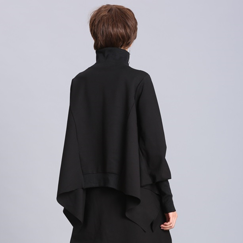 [EAM] Loose Fit Black Asymmetrical Oversized Sweatshirt New Turtleneck Long Sleeve Women Big Size Fashion Tide Spring LJ201130