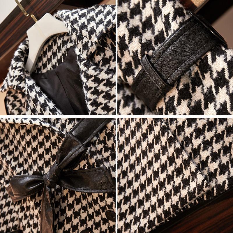 Women Wool Coat Plaid Loose Long Double Breasted Fashion Female Coats Autumn Winter Outerwear 2021 Jackets Trench Sashes WJ156