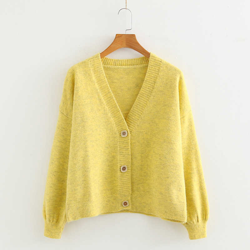 Autumn Cardigan Single Breasted Green Pink Yellow Short Women Long Sleeve Loose Caridgan Female Knitted Jacket 211018