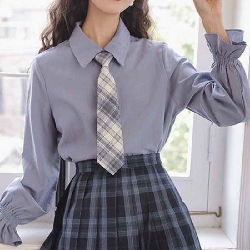 

2021 New Deeptown Estilo Coreano Camisas Femininas Outono Inverno Elegante Boto Acima Da Camisa De Manga Longa Solto Branco Blusa Feminina M, Blue