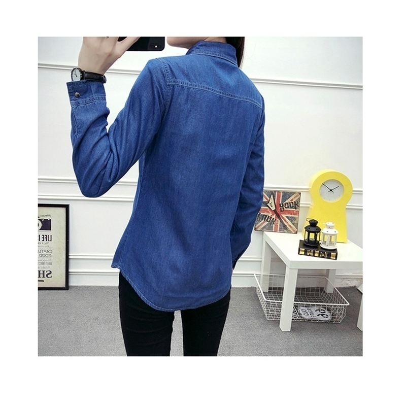 New Autumn winter women cotton flannel Warm thickening pocket long sleeve blouse Denim shirt casual flannel tops plus size T200322